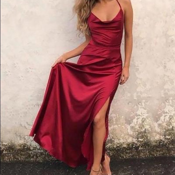 A-Line/Princess Prom Dress Floor-Length Cowl Neck - Picture 1 of 2